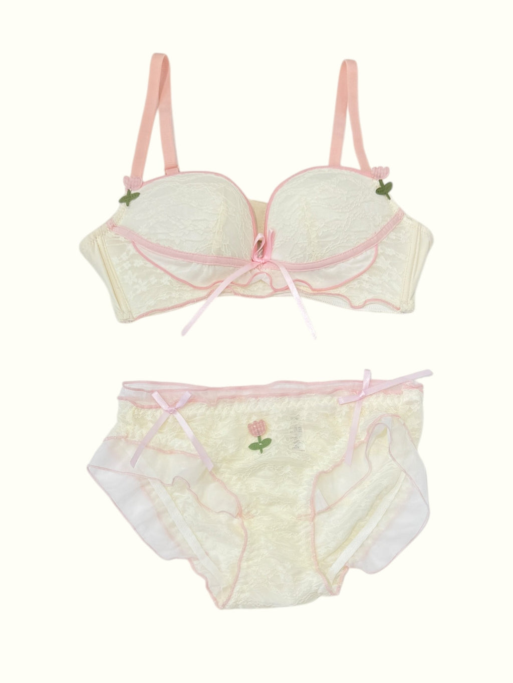 Milanblocks Coquette Matching Floral soft girl Embroidered Lace Lingerie Set