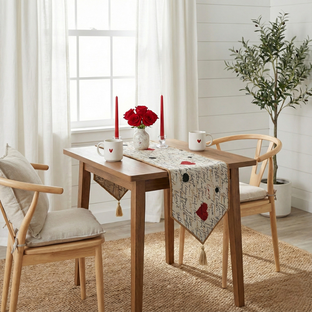 Tache Romantic I Love You Valentine’s Beige Woven Tapestry Table Runner (18111)