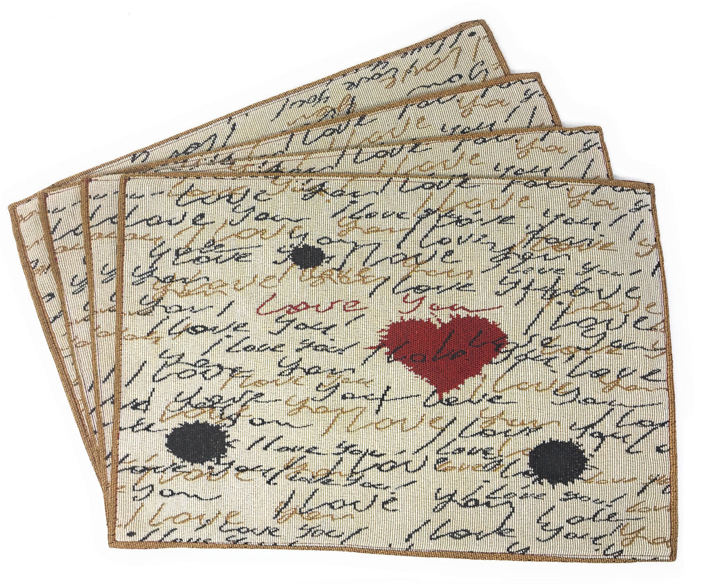 Tache Romantic Valentine’s Love Letter Beige Woven Tapestry Placemat Set (18111)