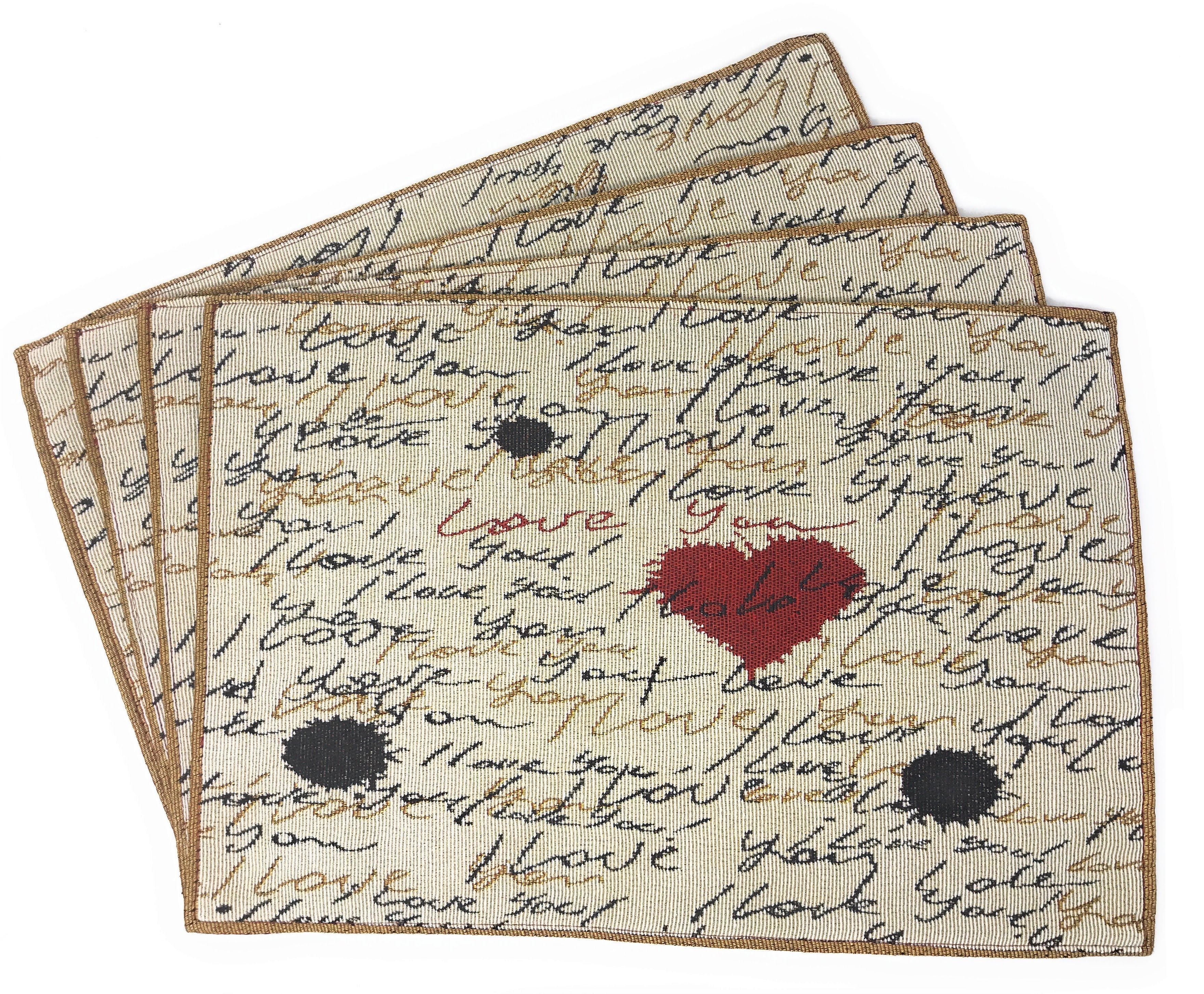 Tache Romantic Valentine’s Love Letter Beige Woven Tapestry Placemat Set (18111)
