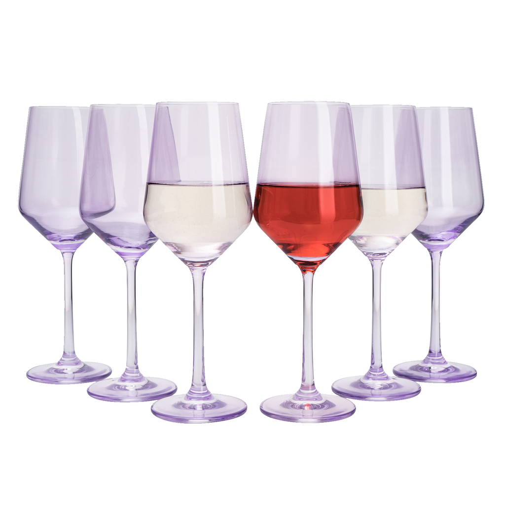 Set of 6 Colored Wine Glasses - 12 oz Hand Blown Italian Style (6, Lavender Purple)