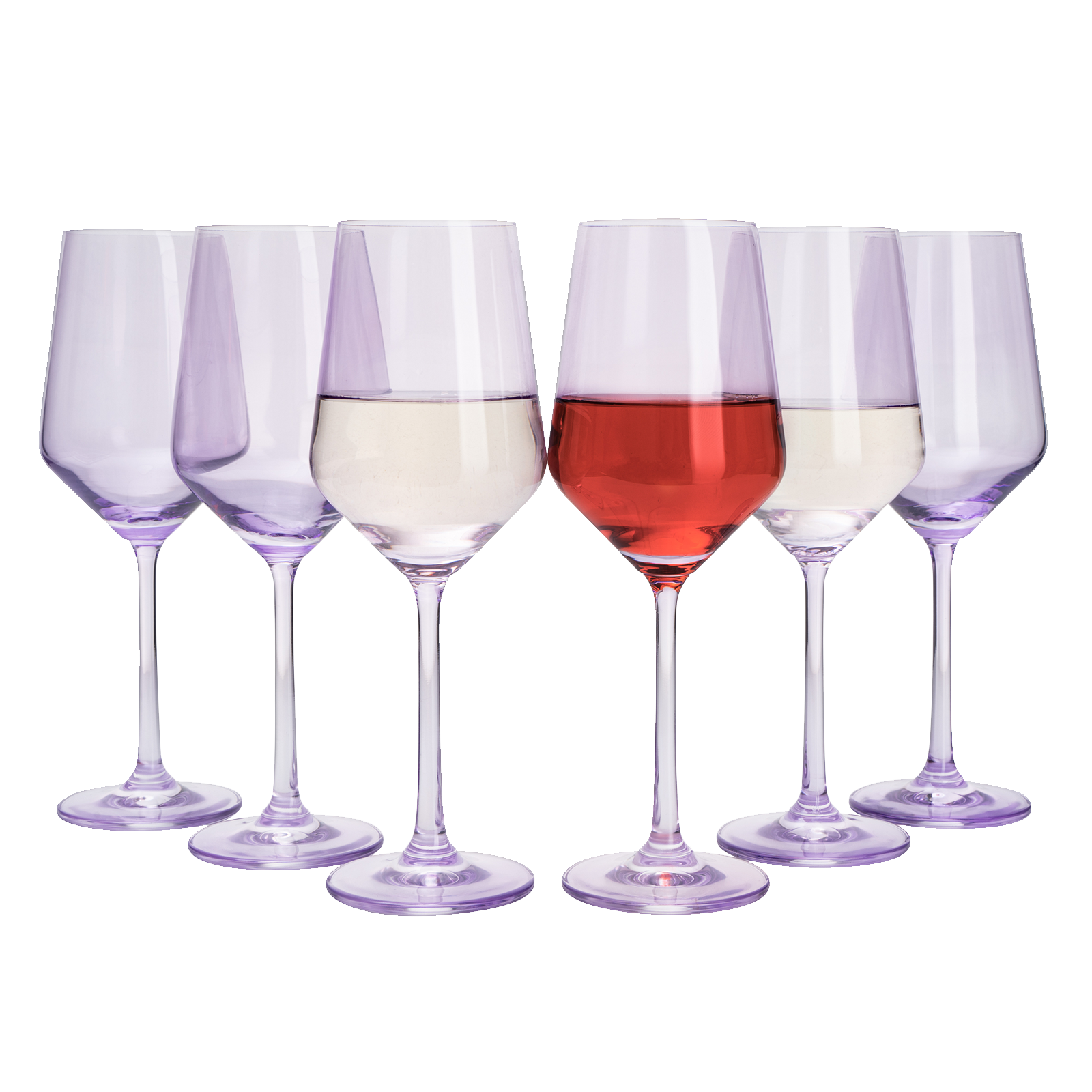 Set of 6 Colored Wine Glasses - 12 oz Hand Blown Italian Style (6, Lavender Purple)