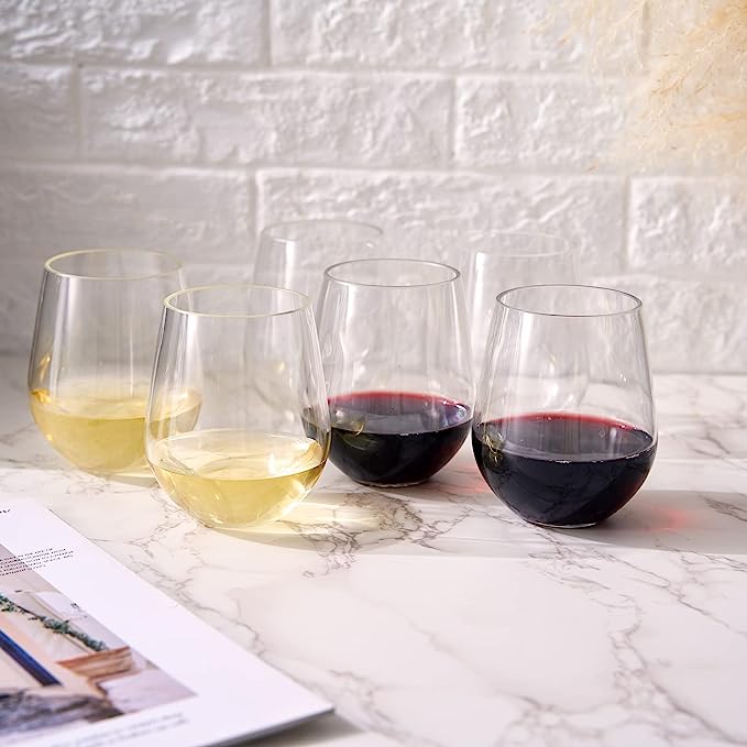 European Style Unbreakable Elegant Acrylic Stemless Wine Glasses 15 oz | Set of 6