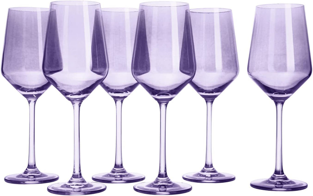 Set of 6 Colored Wine Glasses - 12 oz Hand Blown Italian Style (6, Lavender Purple)