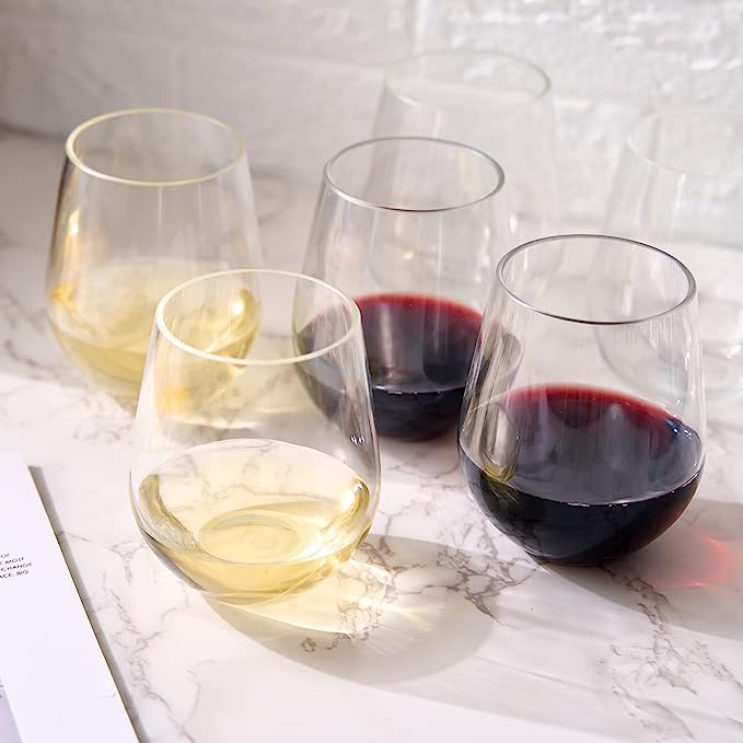 European Style Unbreakable Elegant Acrylic Stemless Wine Glasses 15 oz | Set of 6