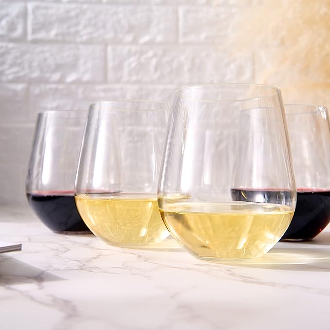 European Style Unbreakable Elegant Acrylic Stemless Wine Glasses 15 oz | Set of 6