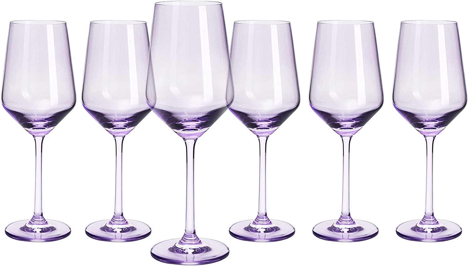 Set of 6 Colored Wine Glasses - 12 oz Hand Blown Italian Style (6, Lavender Purple)