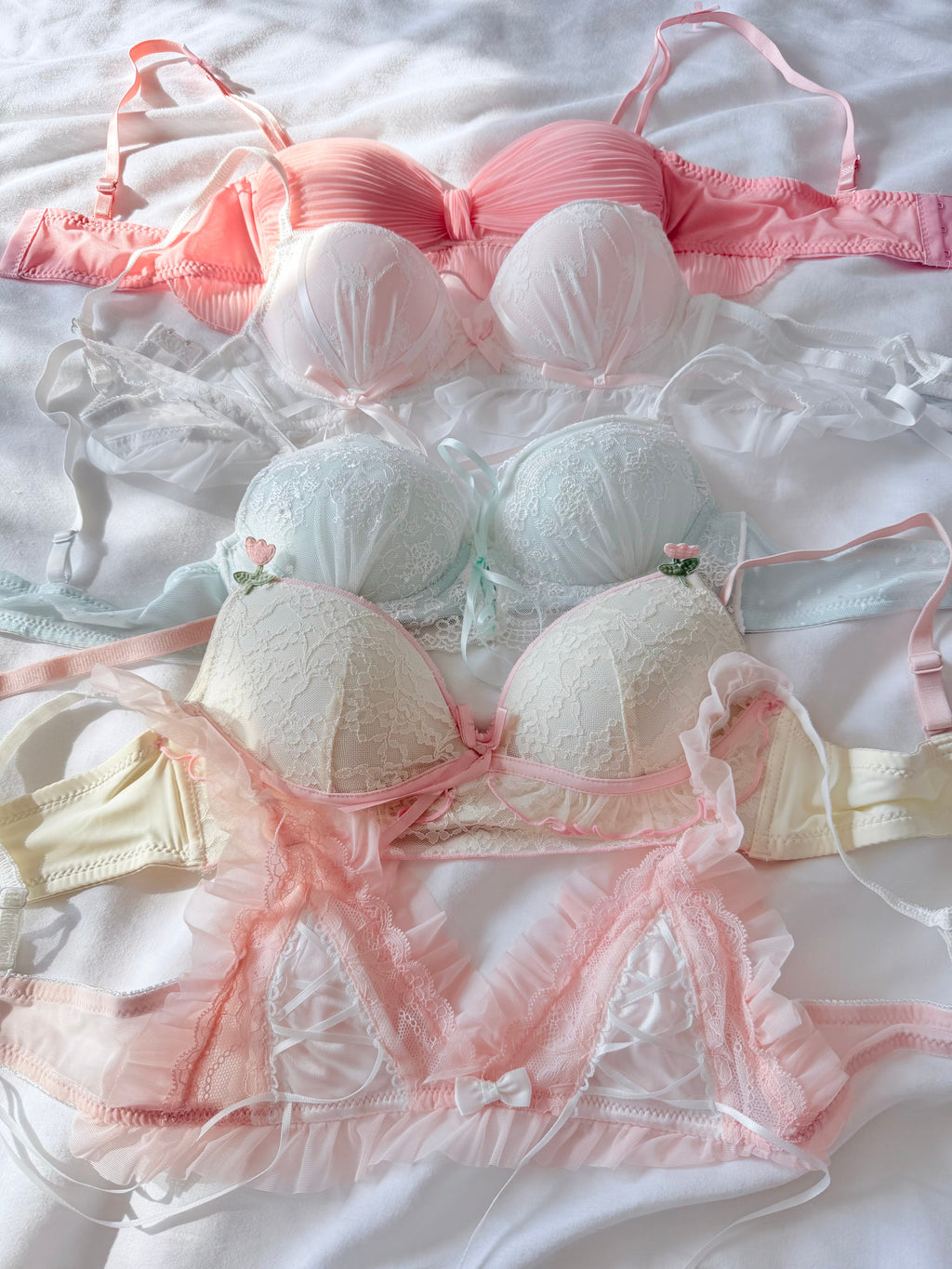 Milanblocks Coquette Matching Floral soft girl Embroidered Lace Lingerie Set