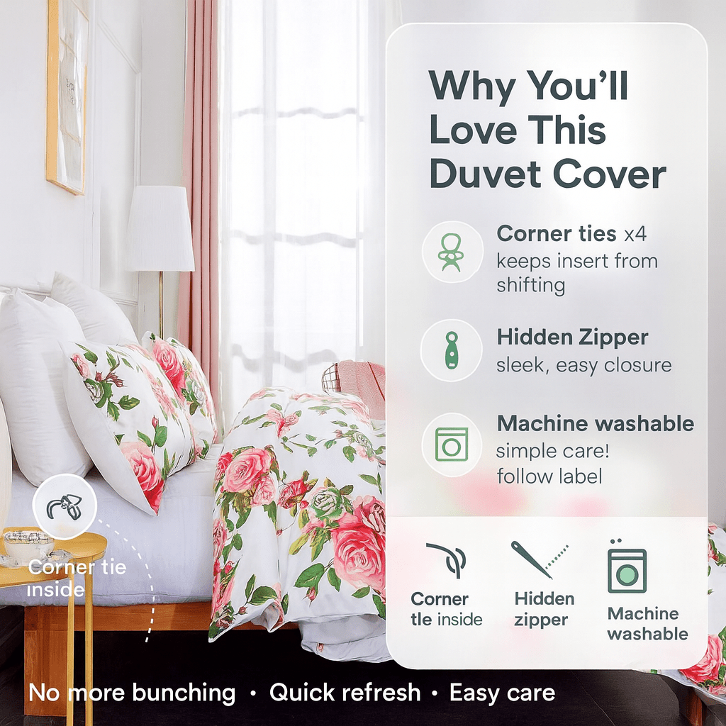 DaDa Bedding Romantic Roses Lovely Spring Pink Floral Duvet Cover Set w/ Pillow Cases (JHW-879)