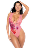 Mapale Peony Desire Deep V-Neck Sheer Bodysuit