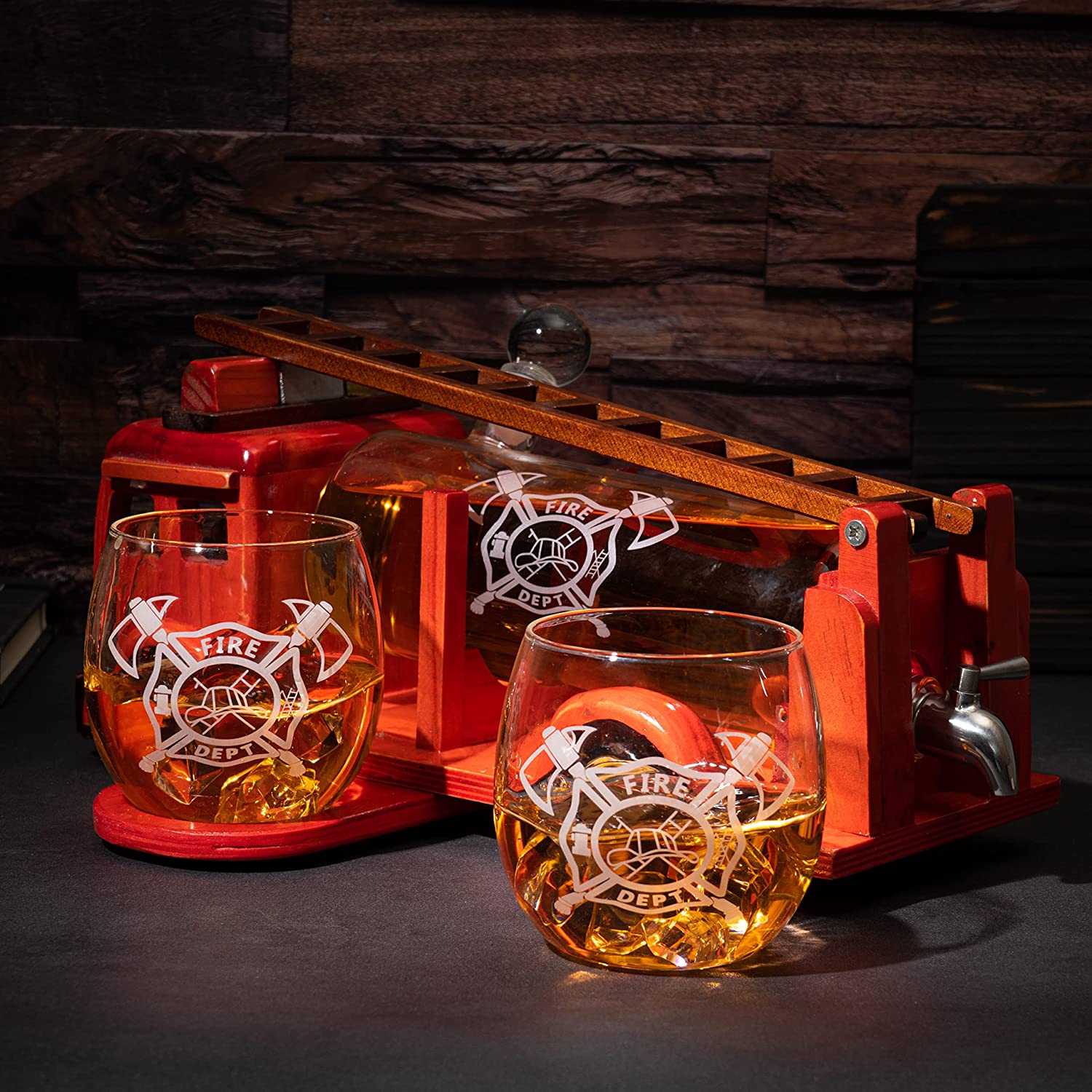Firetruck Whiskey Decanter with Two 12 oz