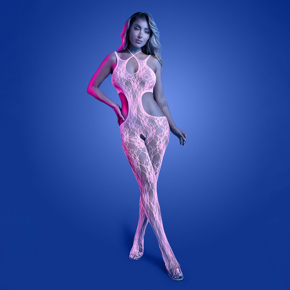 Fantasy Lingerie Glow Equilibrium Glow-in-the-Dark Crotchless Bodystocking O/S-1