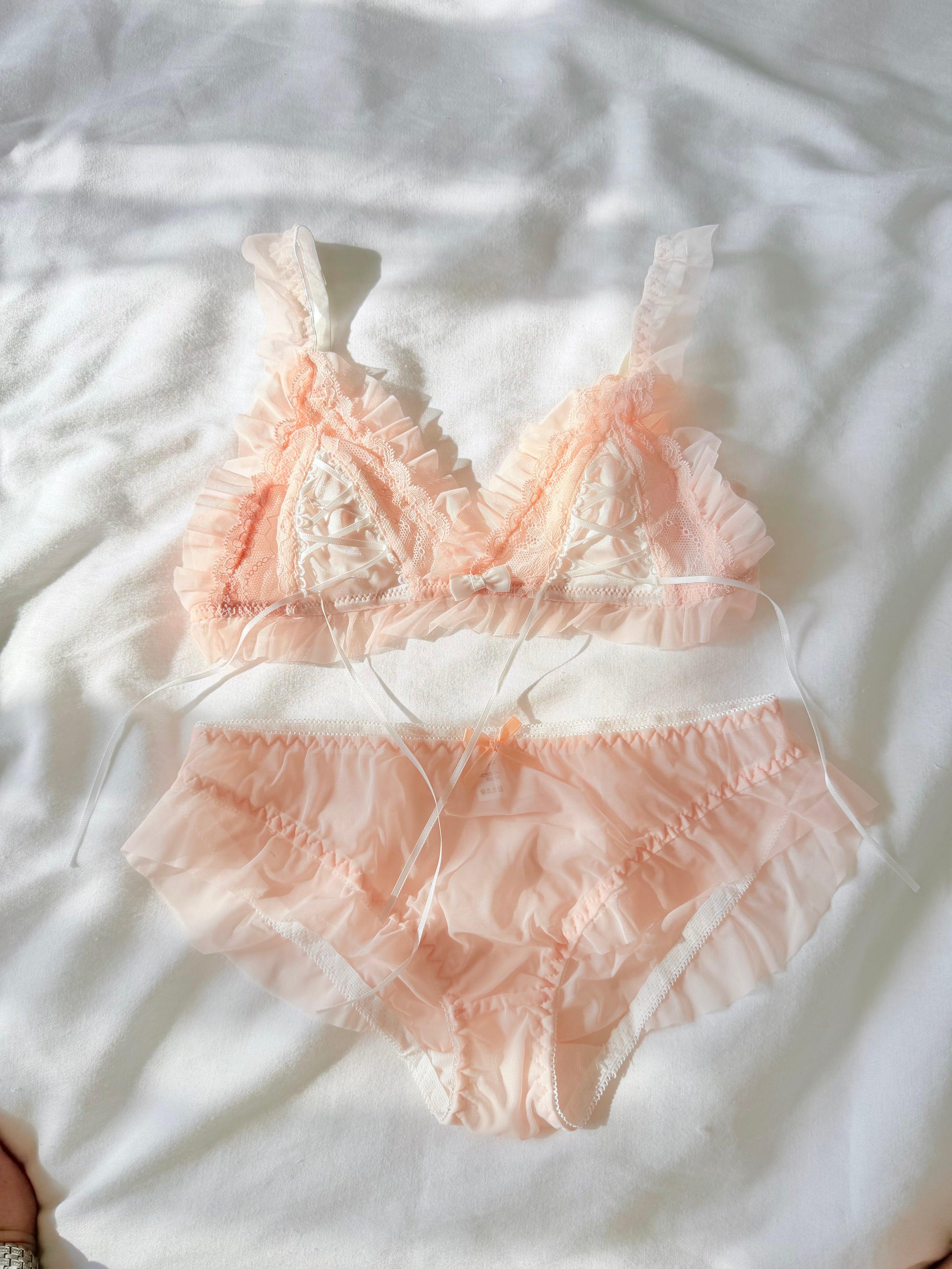 Milanblocks Coquette Matching Floral soft girl Embroidered Lace Lingerie Set