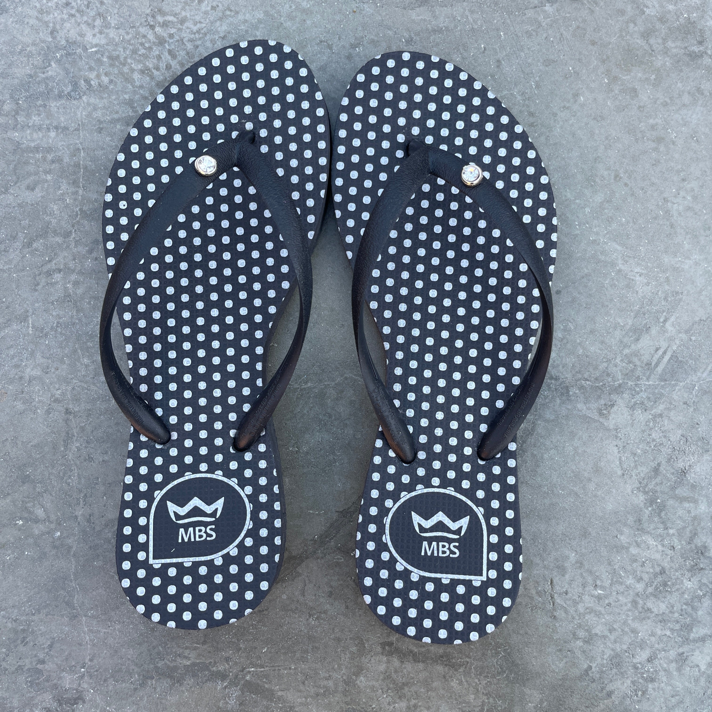Natural Rubber Flip Flops Black Silver Polka Dots