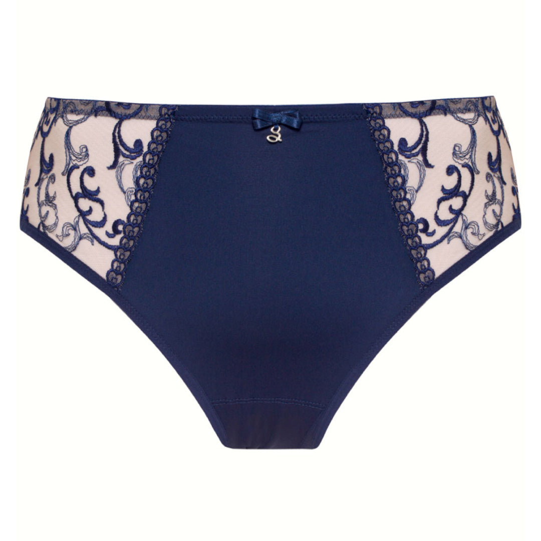 Samanta Hazel Navy Sheer Mesh Tulle Embroidered Brief Panty