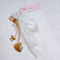 Lace & Love Heart Bag Charm  – White Bow with Gold Heart | Romantic Chic