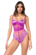 Mapale Twilight Orchid Sheer Embroidered Teddy