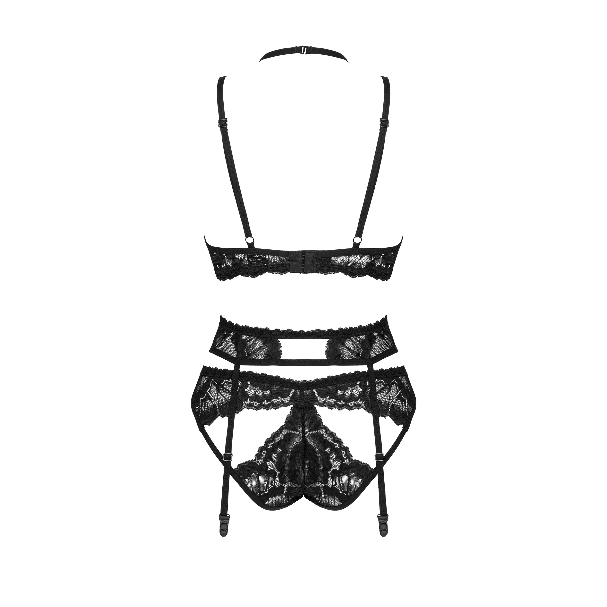 Obsessive Alessya Sheer Mesh Lace 3 Piece Lingerie Set
