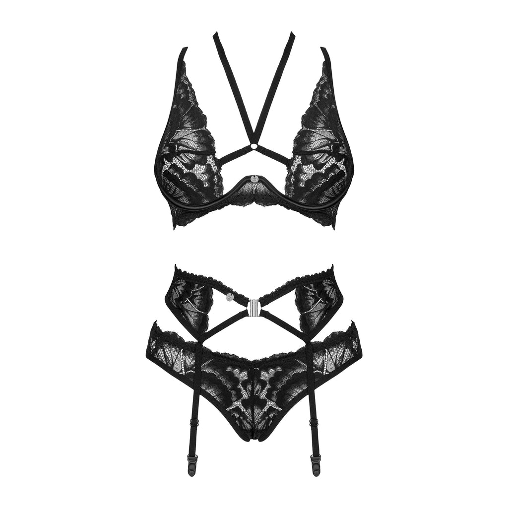 Obsessive Alessya Sheer Mesh Lace 3 Piece Lingerie Set