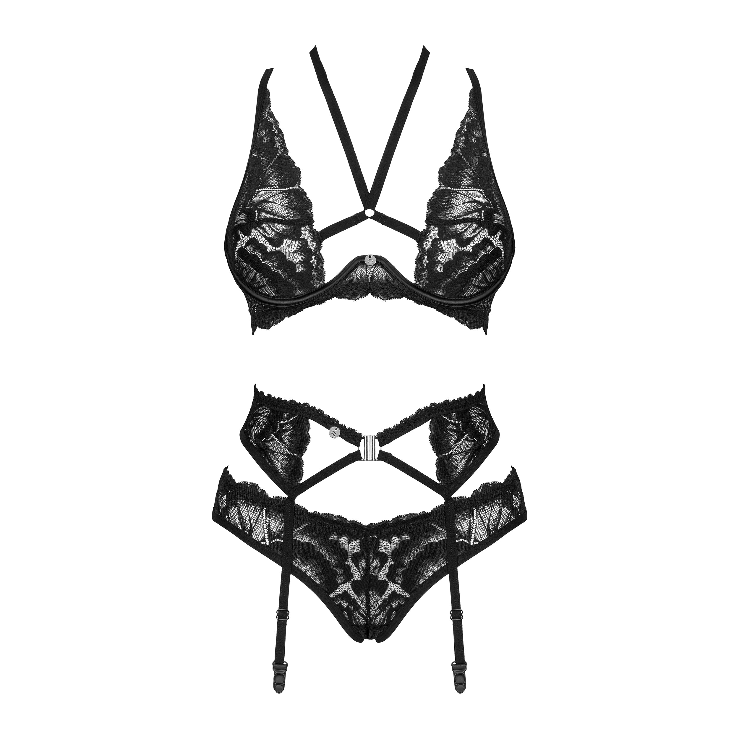 Obsessive Alessya Sheer Mesh Lace 3 Piece Lingerie Set