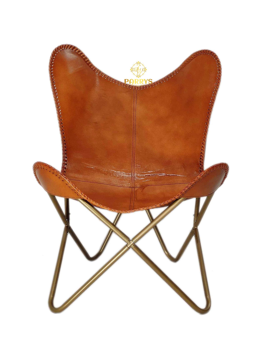 Burnt Amber Leather Chair & Footstool