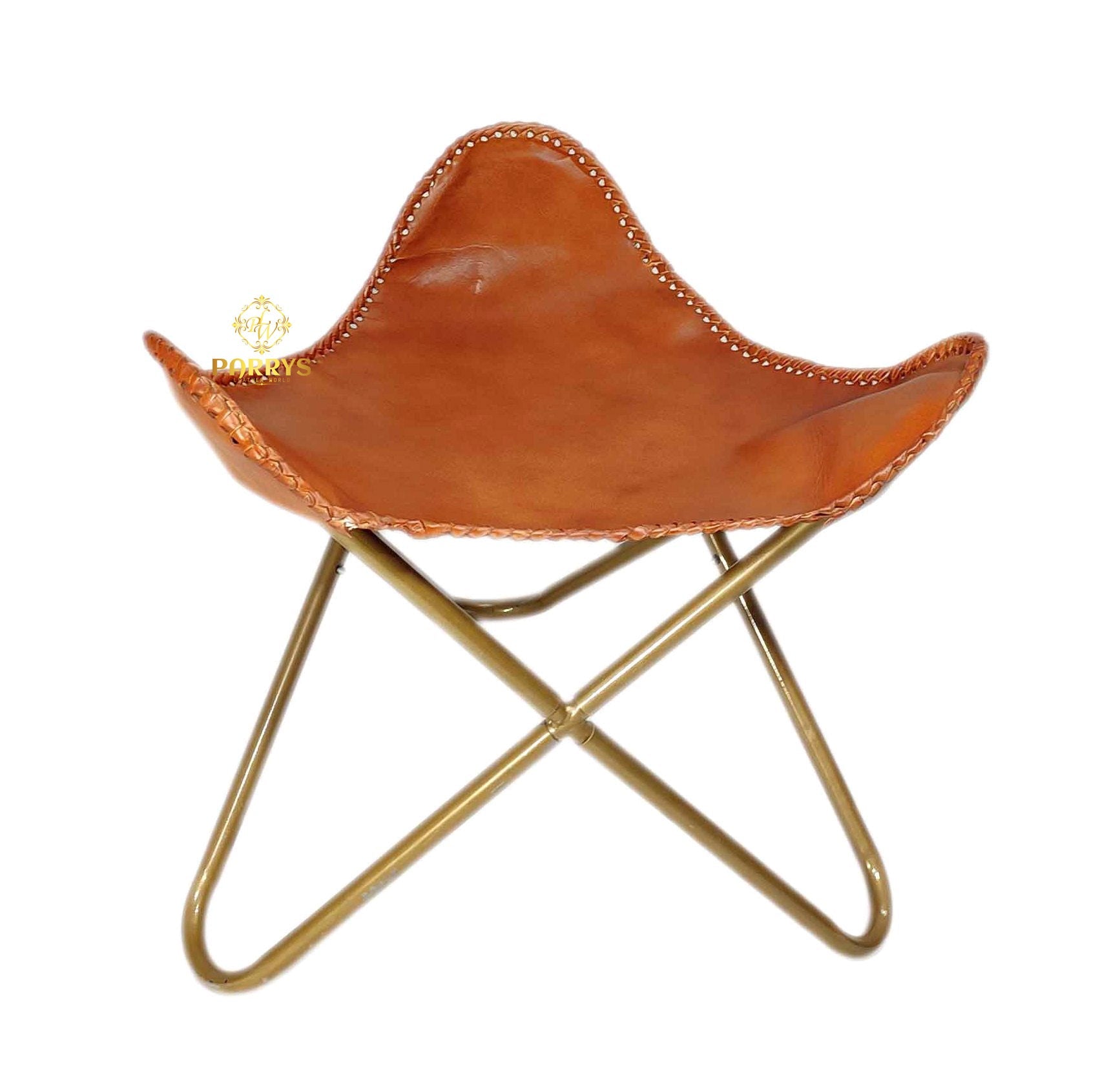 Burnt Amber Leather Chair & Footstool