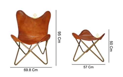 Burnt Amber Leather Chair & Footstool