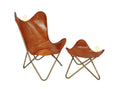 Burnt Amber Leather Chair & Footstool
