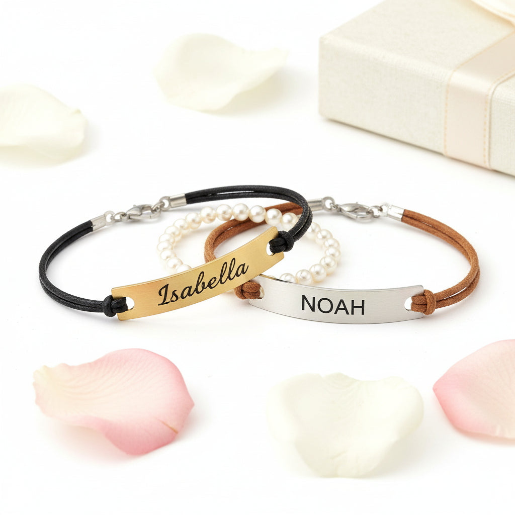 Personalized Name Bar Bracelet – Custom Engraved Gift for Couples