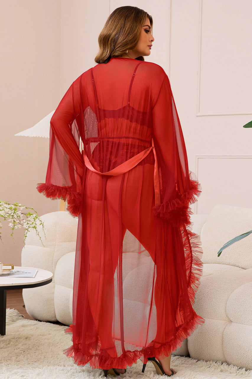 Long Mesh Robe with Ruffles