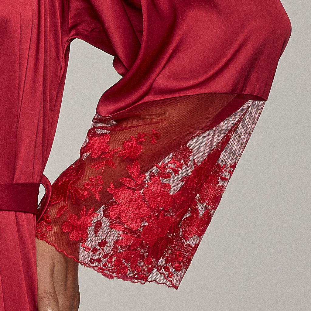Long Sleeve Satin Bathrobe Ruby Red Tango