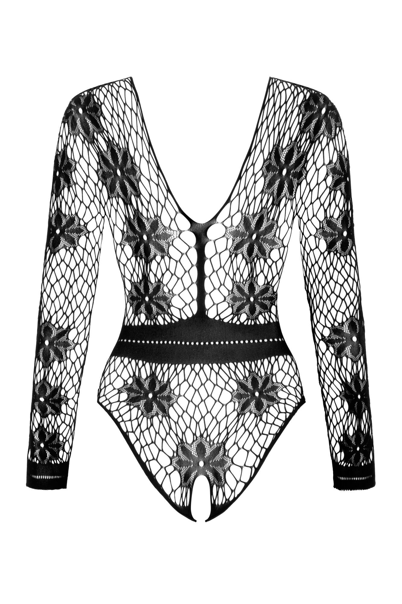 Beauty Night Regina Black Sexy Long Sleeve Fishnet Bodysuit