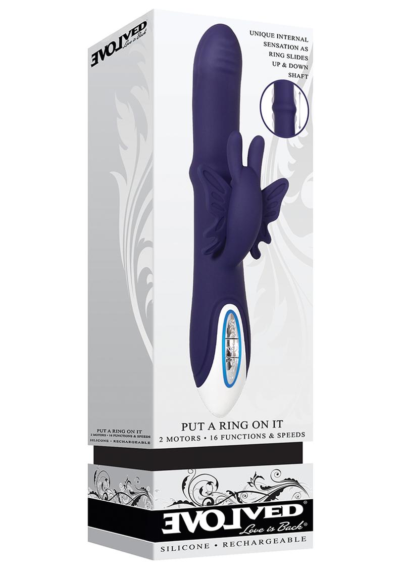 Put A Ring On It Rechargeable Silicone Vibrator with Sliding Shaft Ring