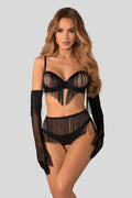 Obsessive Midnight Tease Rossay Black Open Cup Bra Crotchless Panties 4-pcs Set