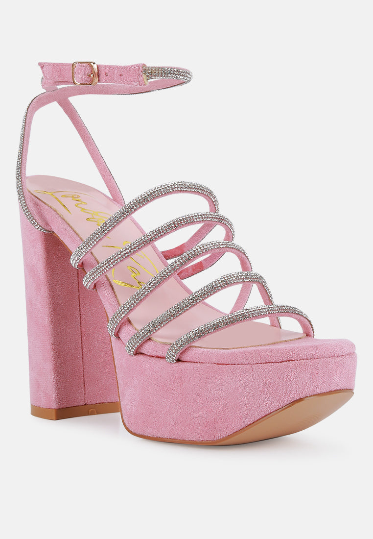 Rhinestone Platform Block Heel Sandals - Dancer Heels