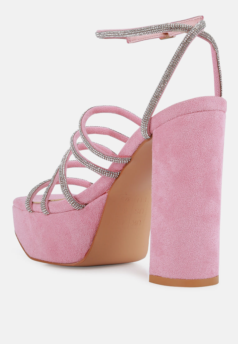 Rhinestone Platform Block Heel Sandals - Dancer Heels
