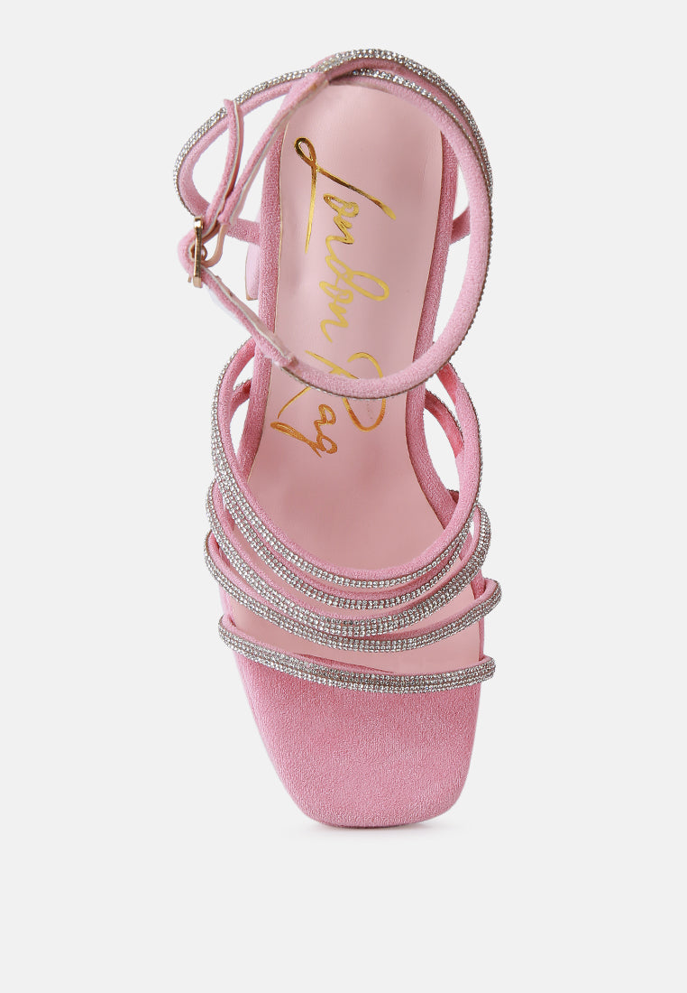 Rhinestone Platform Block Heel Sandals - Dancer Heels