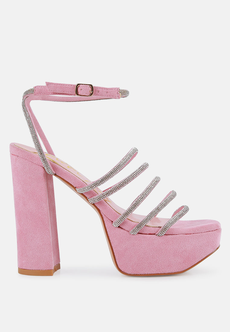 Rhinestone Platform Block Heel Sandals - Dancer Heels