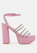 Rhinestone Platform Block Heel Sandals - Dancer Heels