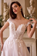 Off-the-Shoulder Lace Appliqué A-Line Wedding Dress – Romantic Tulle Bridal Gown